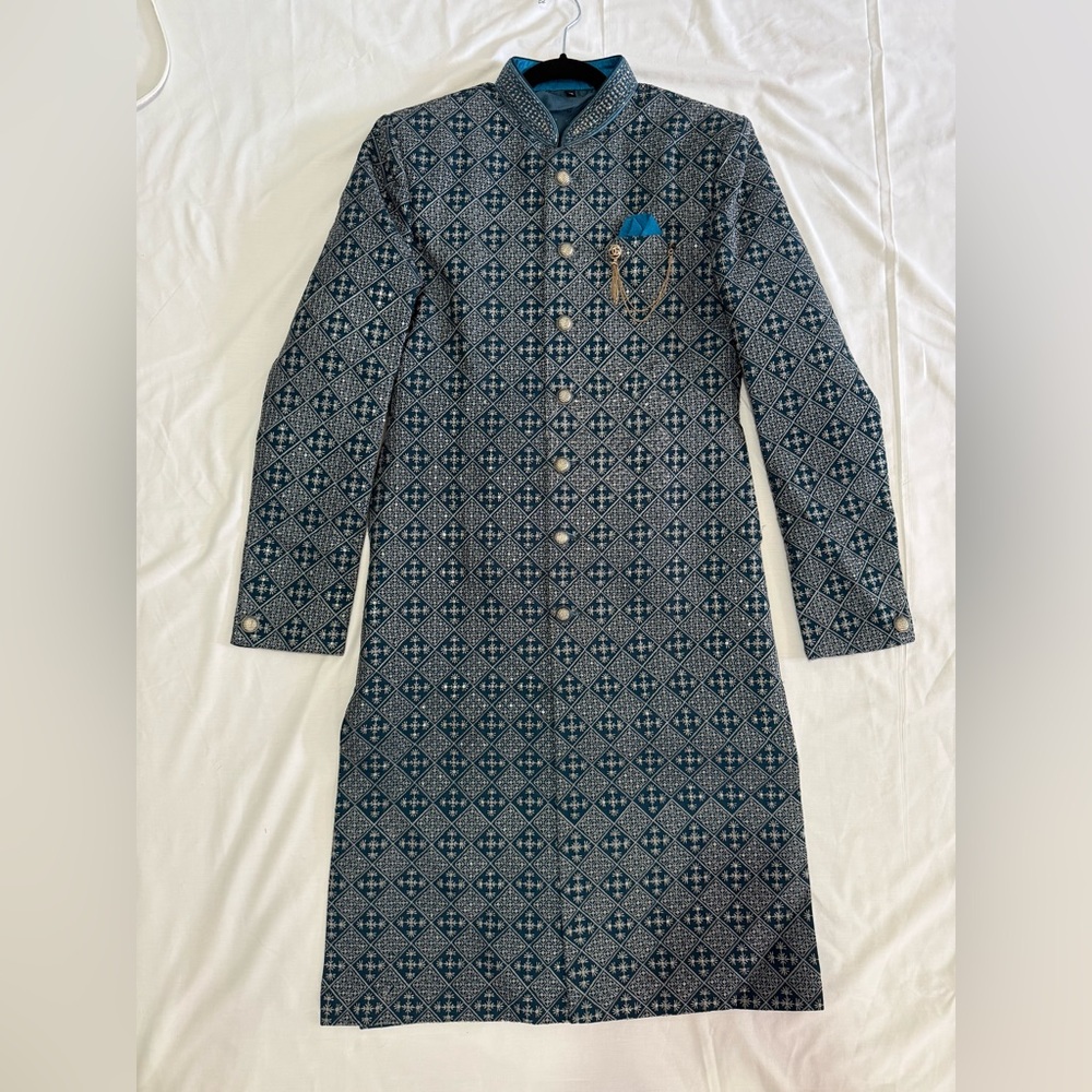 Blue Patterned Indowestern Full Set - Picture 6 of 8